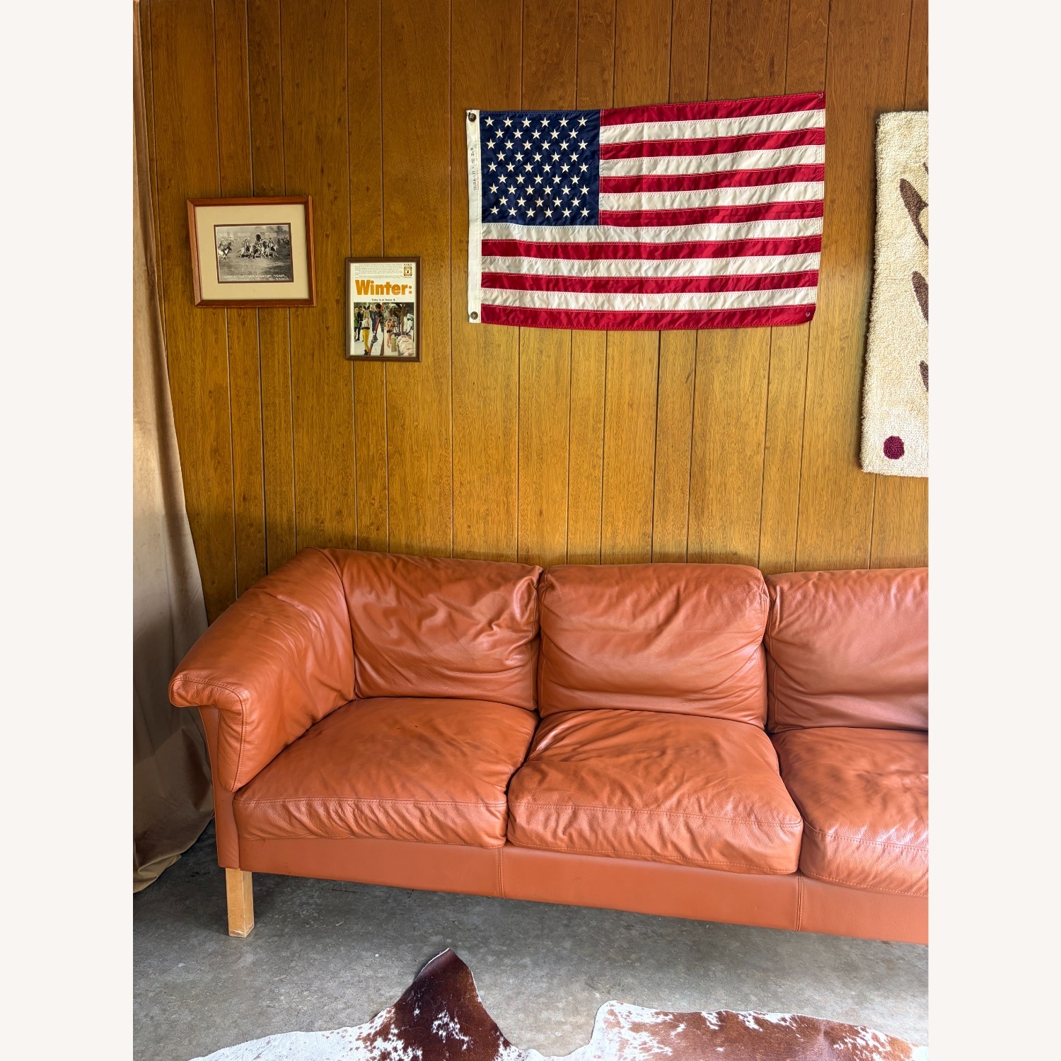 Vintage/Antique Orange Leather 3+ Seater Sofa - image-6