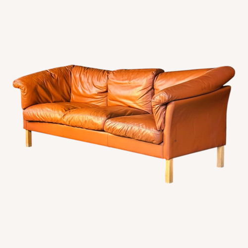 Used Vintage/Antique Orange Leather 3+ Seater Sofa for sale on AptDeco