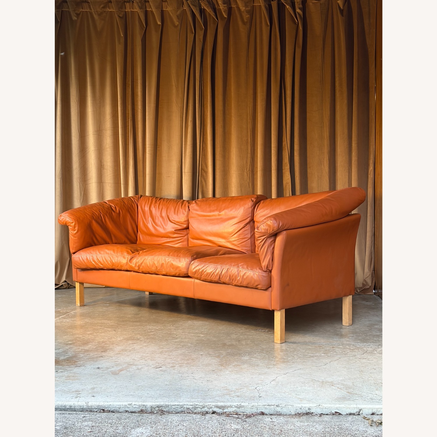 Vintage/Antique Orange Leather 3+ Seater Sofa - image-7