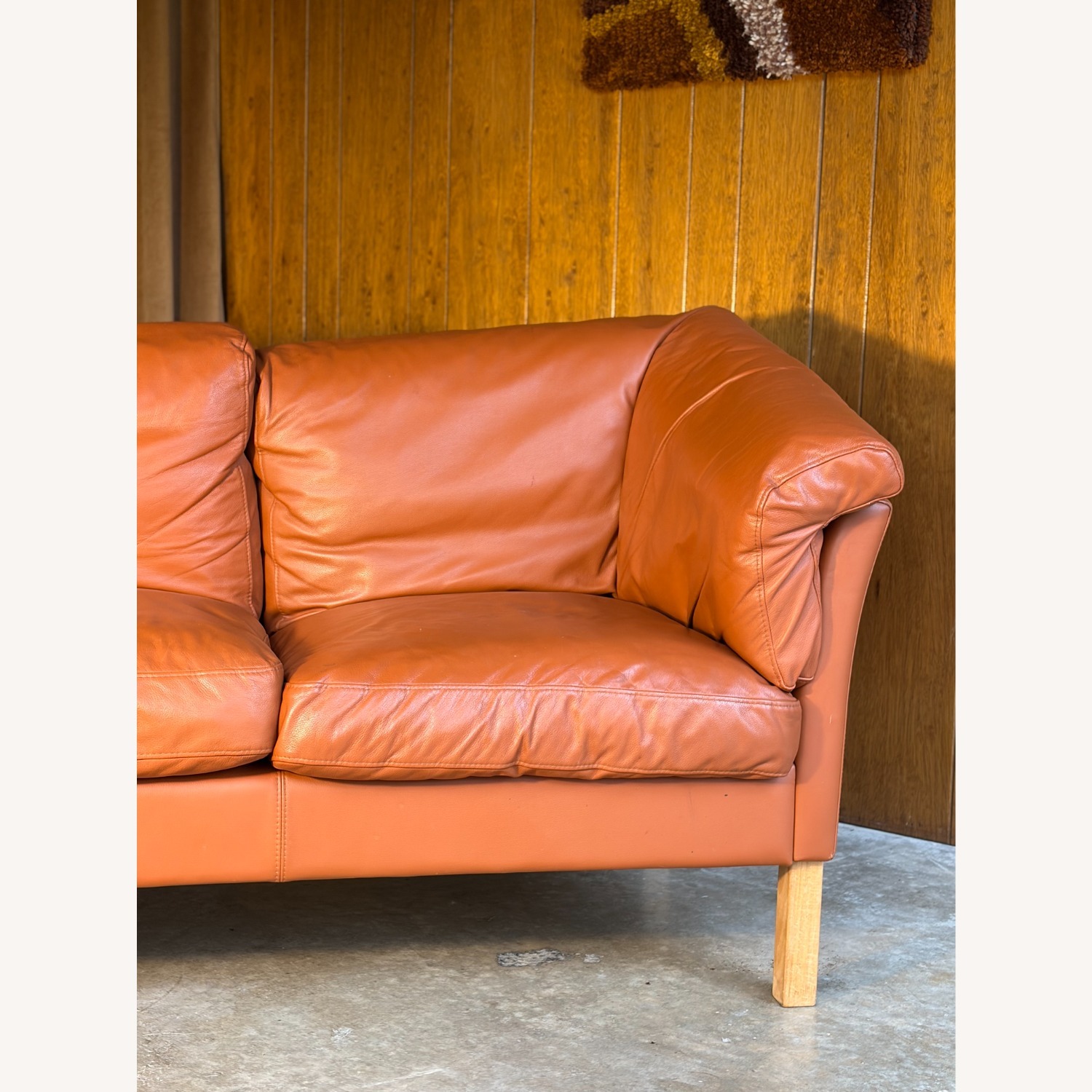 Vintage/Antique Orange Leather 3+ Seater Sofa - image-5
