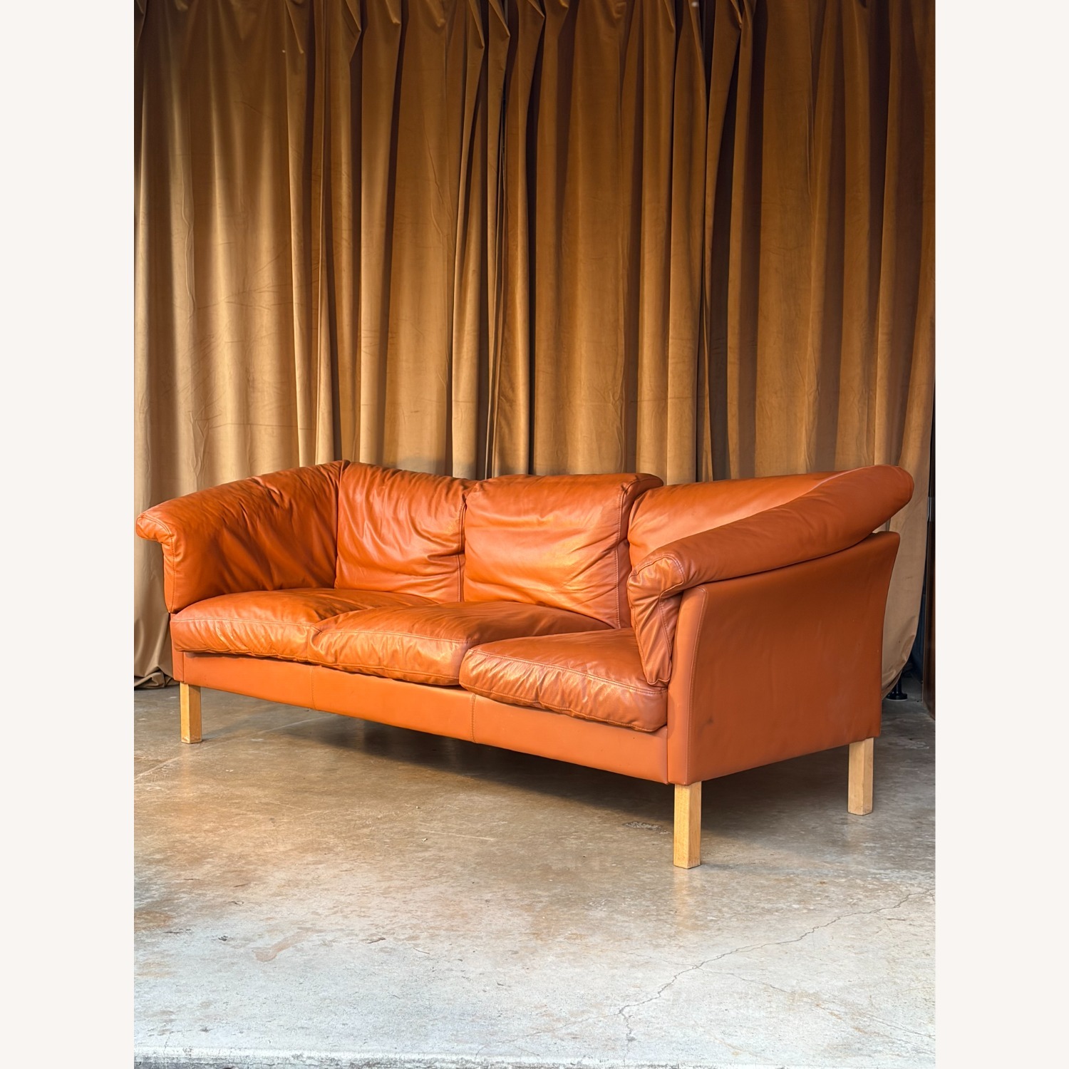 Vintage/Antique Orange Leather 3+ Seater Sofa - image-1
