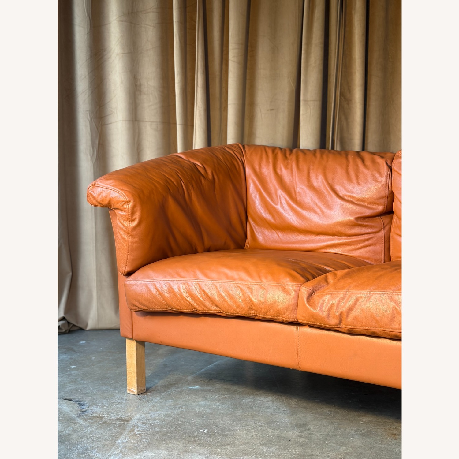 Vintage/Antique Orange Leather 3+ Seater Sofa - image-4