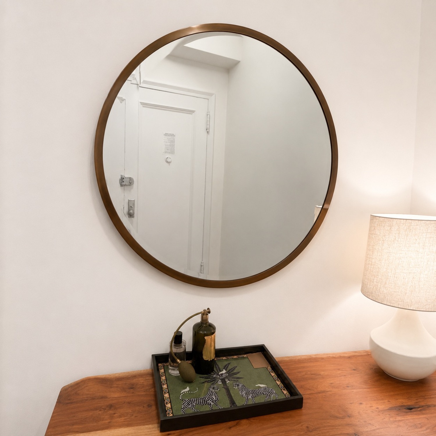 Pottery Barn Layne Brass Circle Mirror - image-1