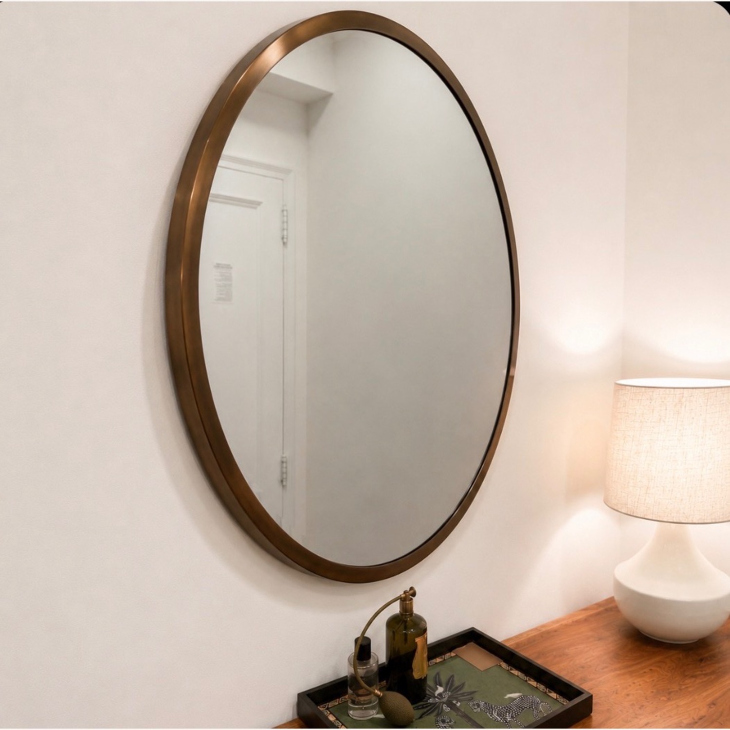 Pottery Barn Layne Brass Circle Mirror - image-2