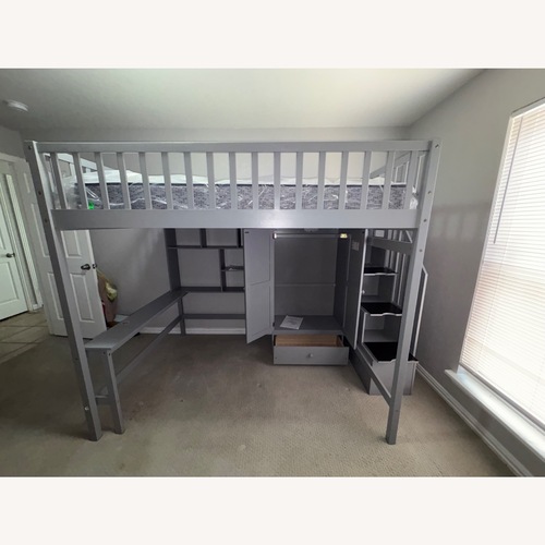 Used Bed Bath & Beyond Light Gray Wood Full Bunk Bed for sale on AptDeco
