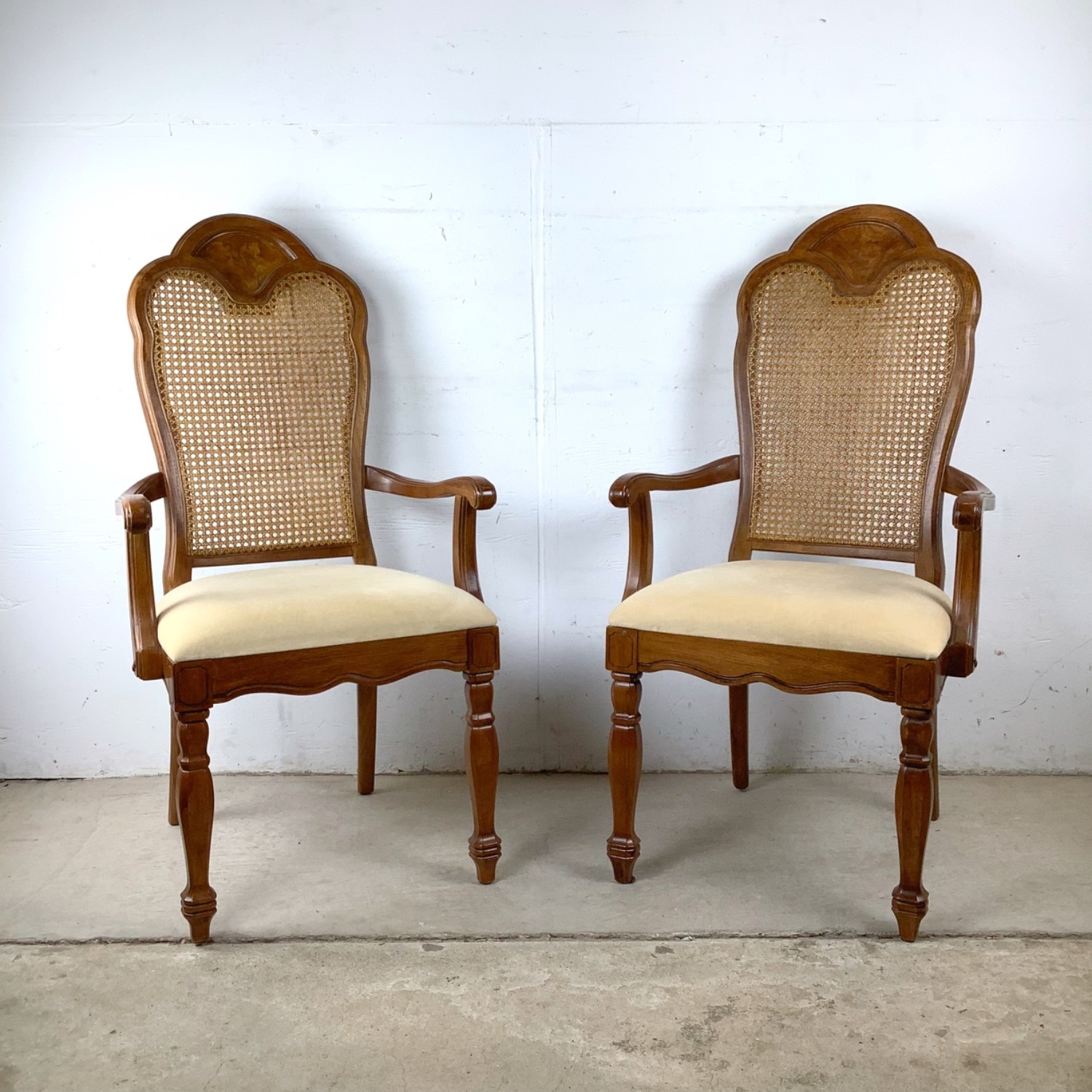 Pair Vintage Provincial Cane Back Armchairs - image-1