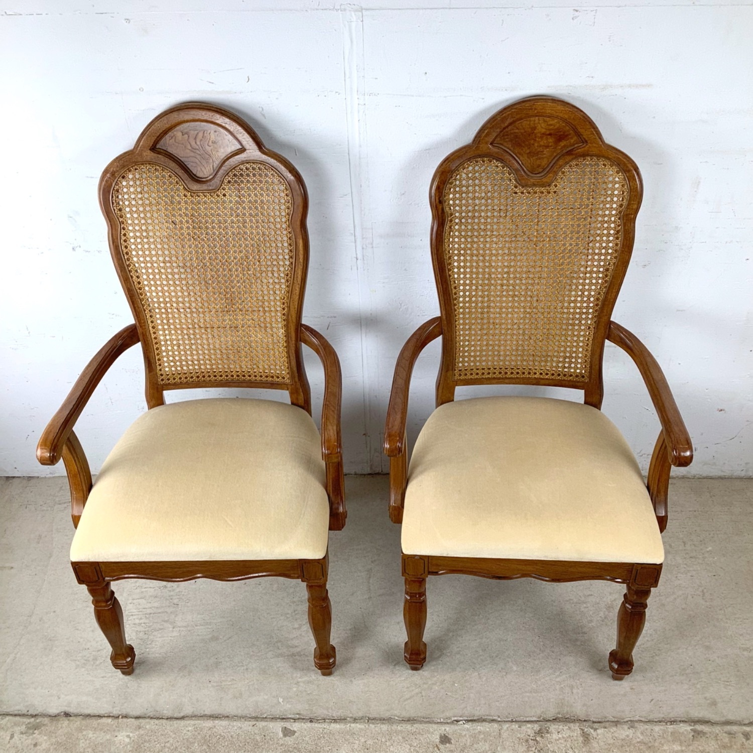 Pair Vintage Provincial Cane Back Armchairs - image-3