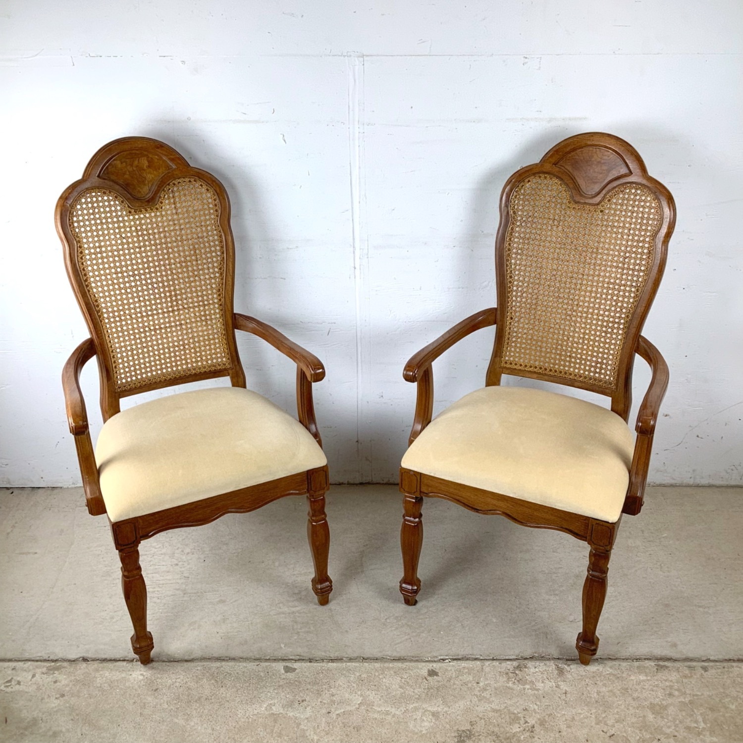 Pair Vintage Provincial Cane Back Armchairs - image-2