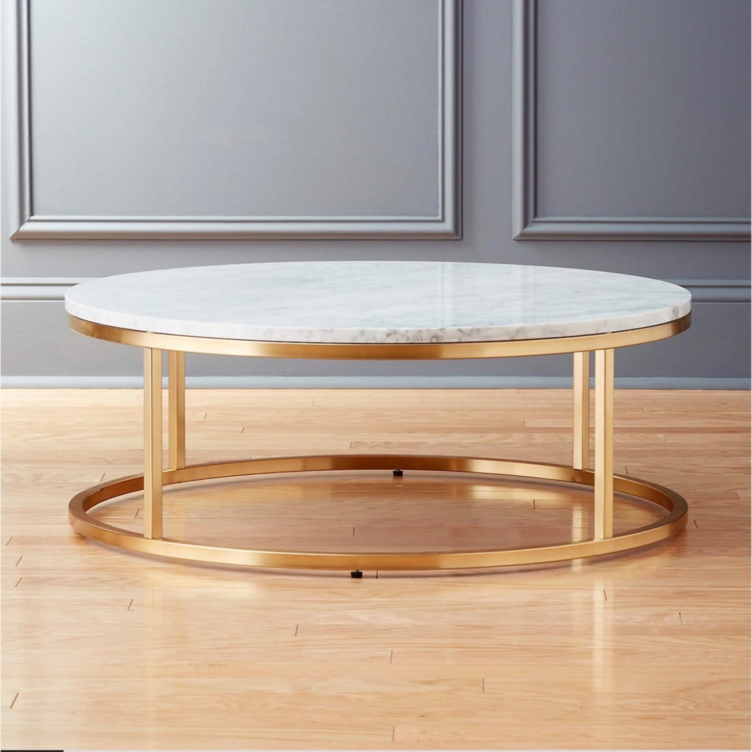 CB2 Smart 33" Round Marble Brass Coffee Table - image-1