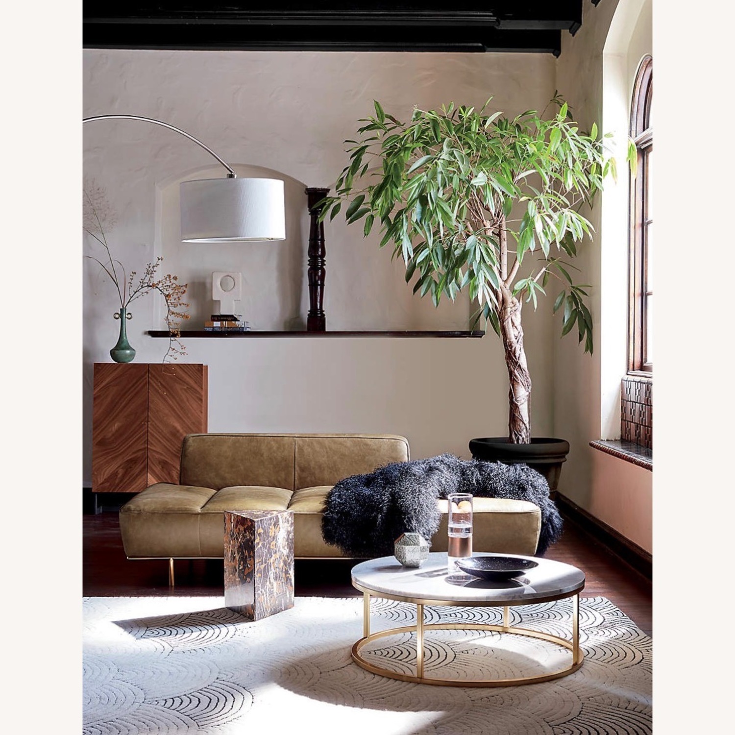 CB2 Smart 33" Round Marble Brass Coffee Table - image-6