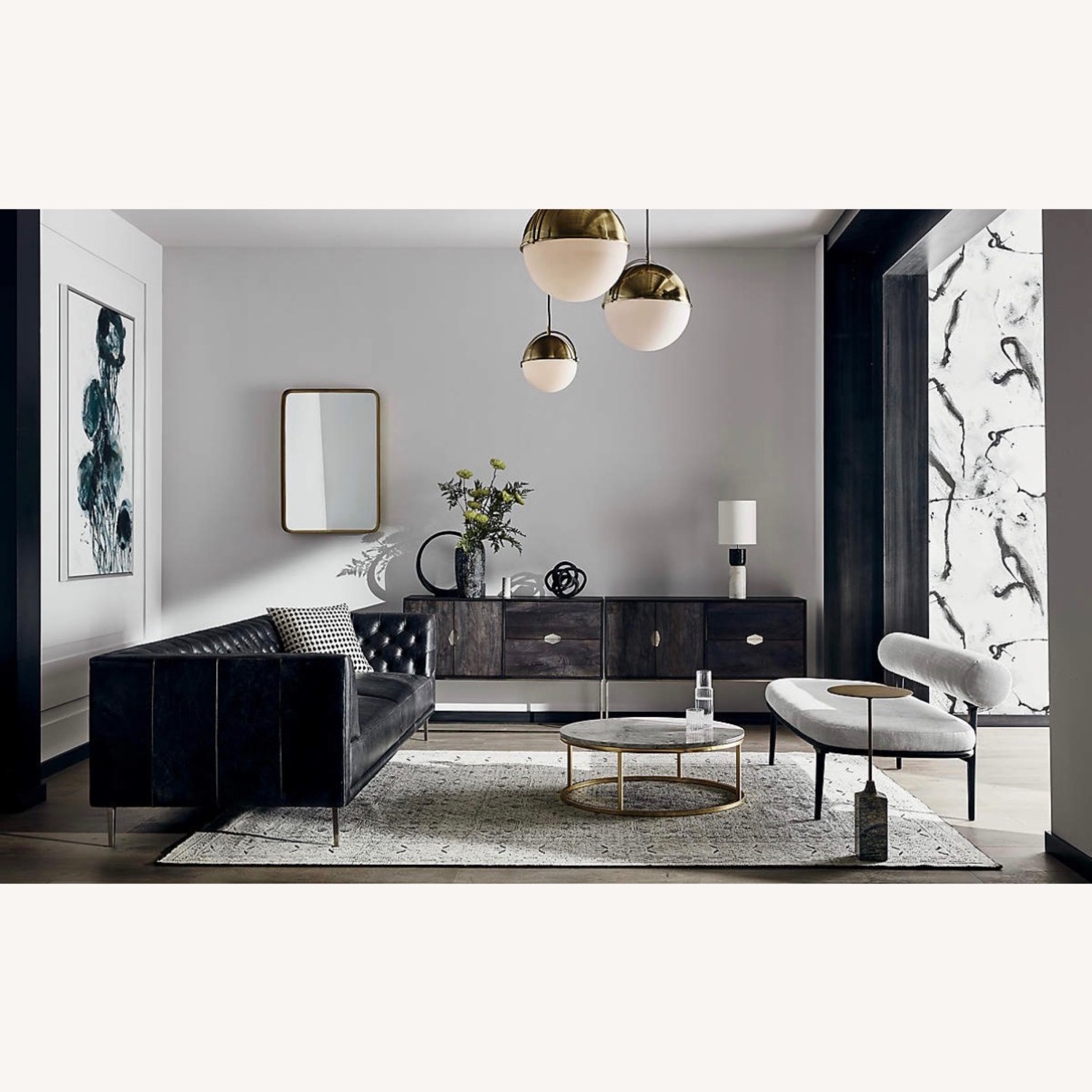 CB2 Smart 33" Round Marble Brass Coffee Table - image-2