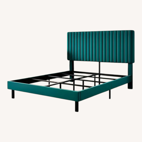 Used Amazon Blue Velvet Queen Bed for sale on AptDeco