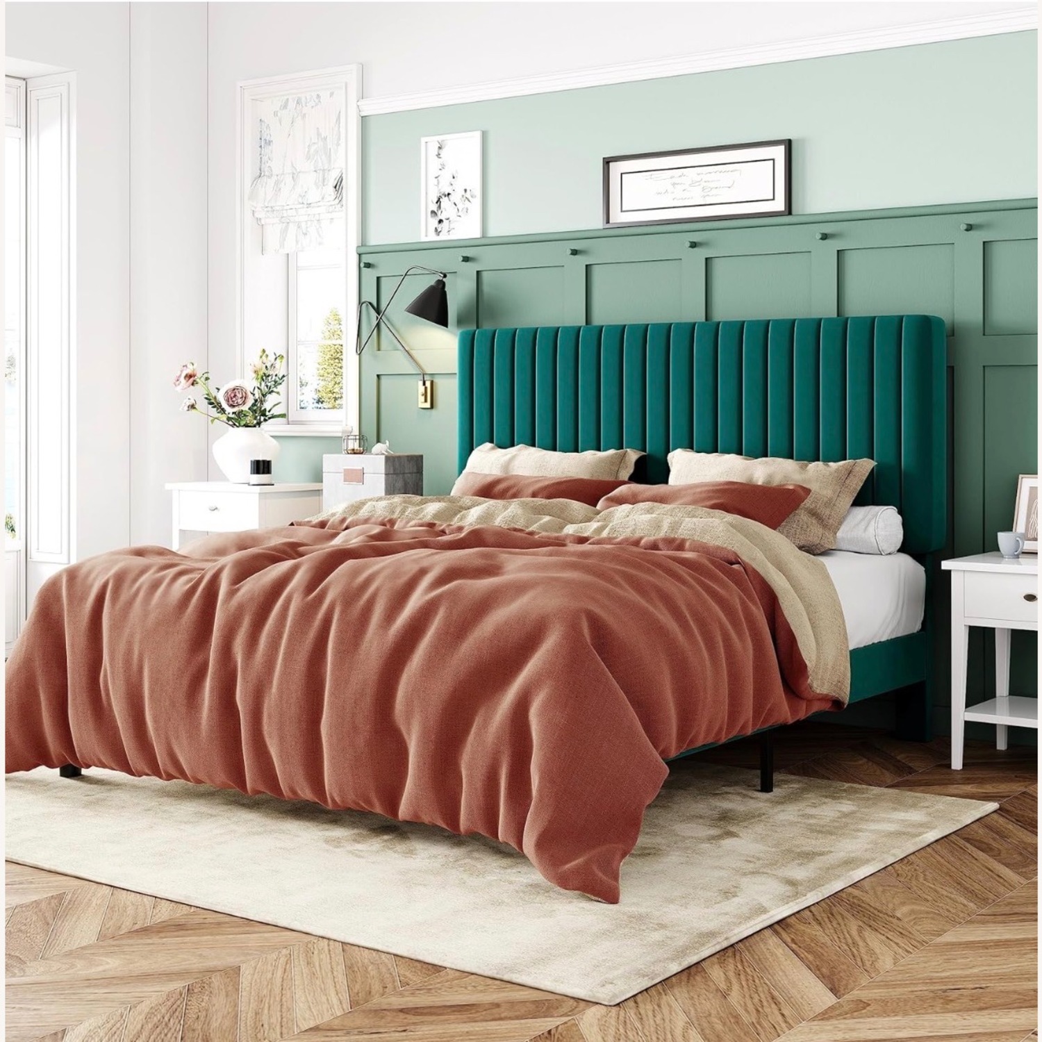 Amazon Blue Velvet Queen Bed - image-7