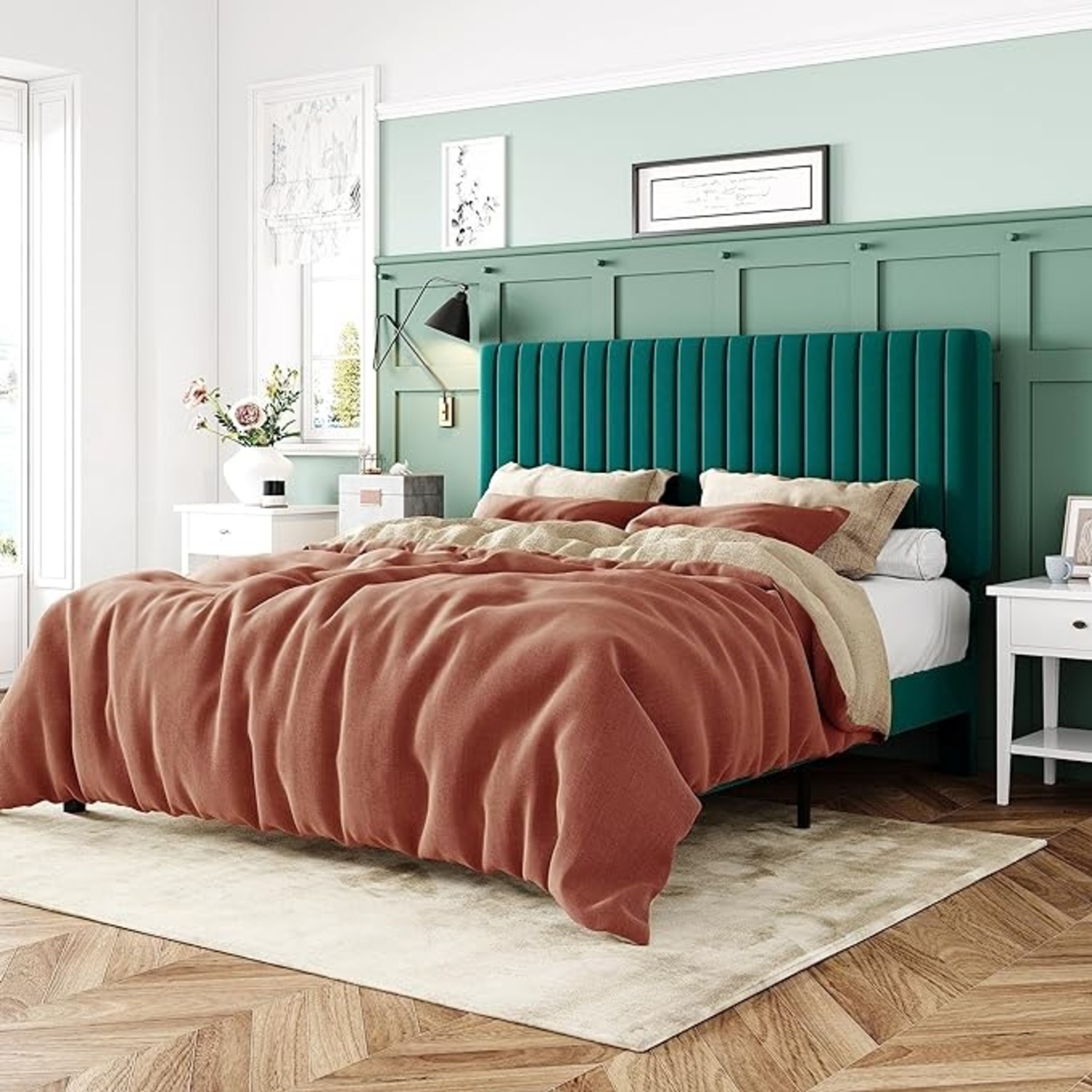 Amazon Blue Velvet Queen Bed - image-8