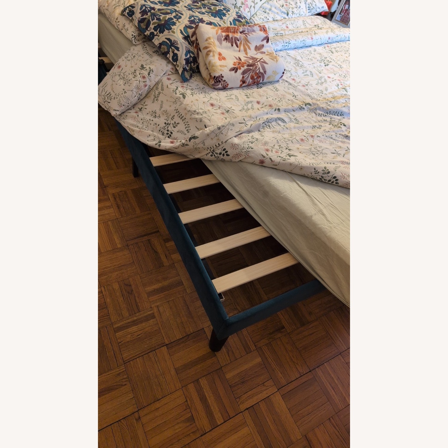 Amazon Blue Velvet Queen Bed - image-2