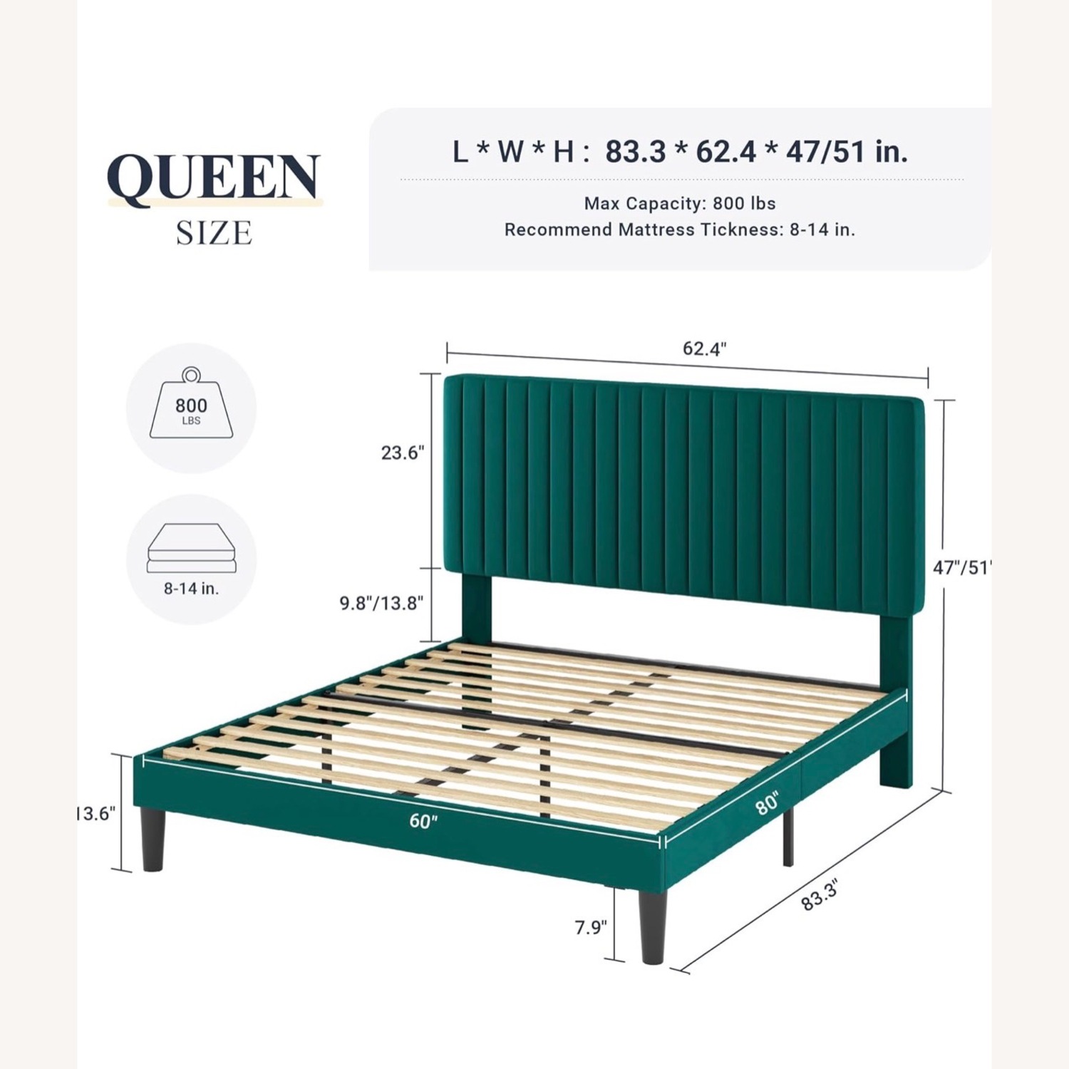 Amazon Blue Velvet Queen Bed - image-6
