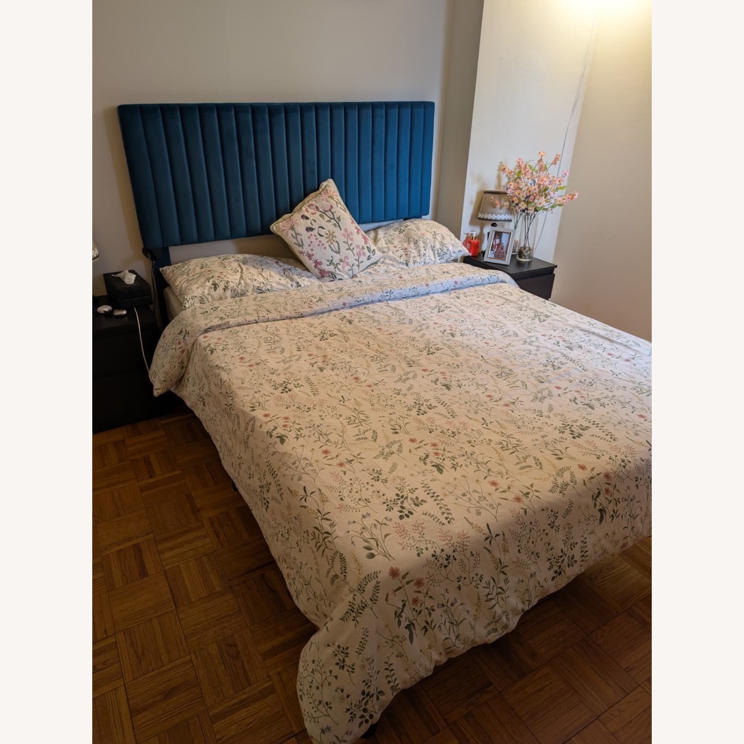 Amazon Blue Velvet Queen Bed - image-1