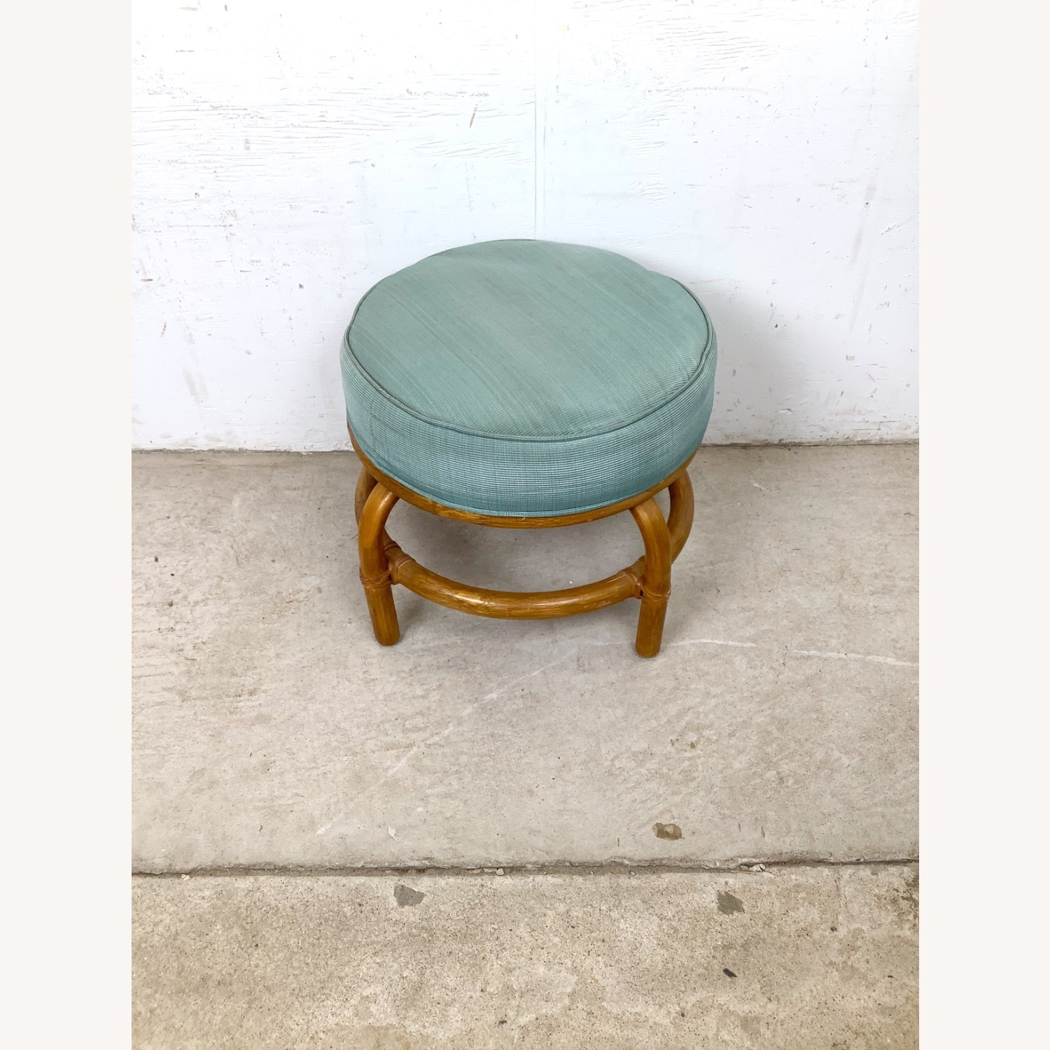 Vintage Rattan Ottoman | Coastal Boho Footstool - image-4