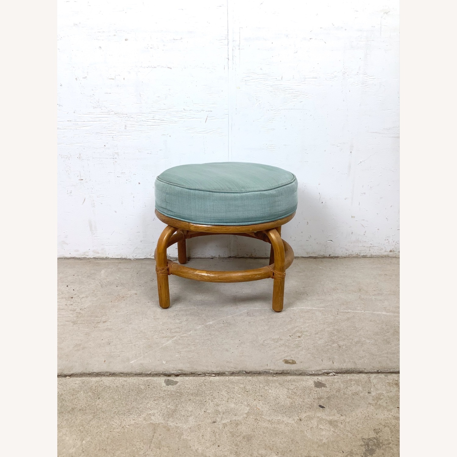 Vintage Rattan Ottoman | Coastal Boho Footstool - image-3
