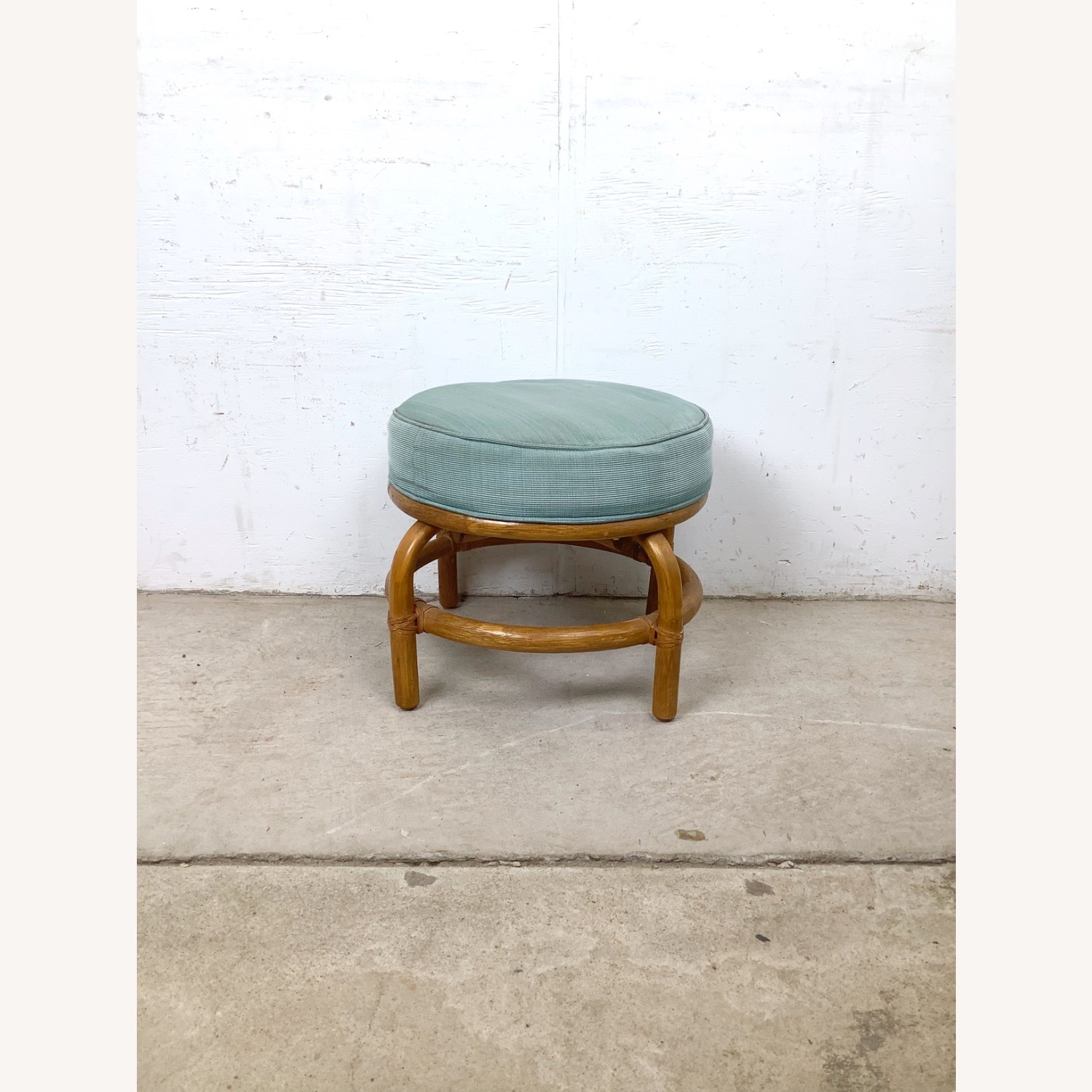 Vintage Rattan Ottoman | Coastal Boho Footstool - image-2