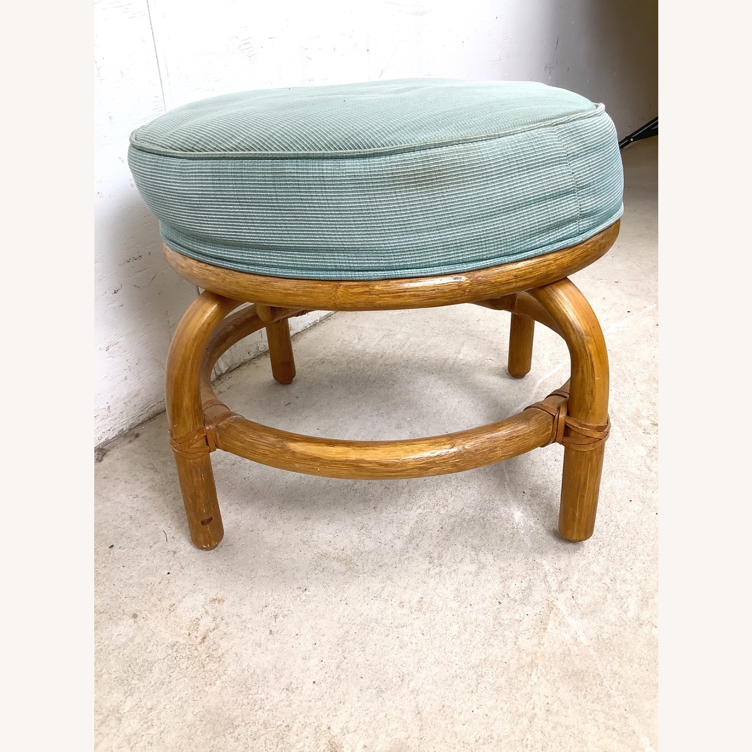 Vintage Rattan Ottoman | Coastal Boho Footstool - image-6
