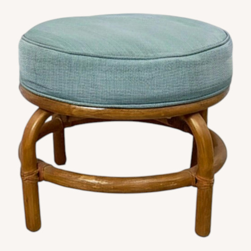 Used Vintage Rattan Ottoman | Coastal Boho Footstool for sale on AptDeco