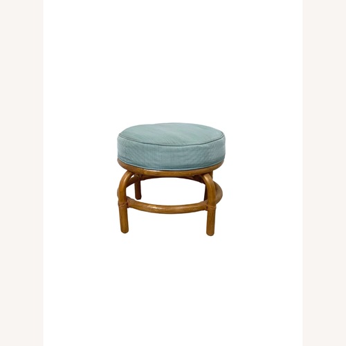 Used Vintage Rattan Ottoman | Coastal Boho Footstool for sale on AptDeco