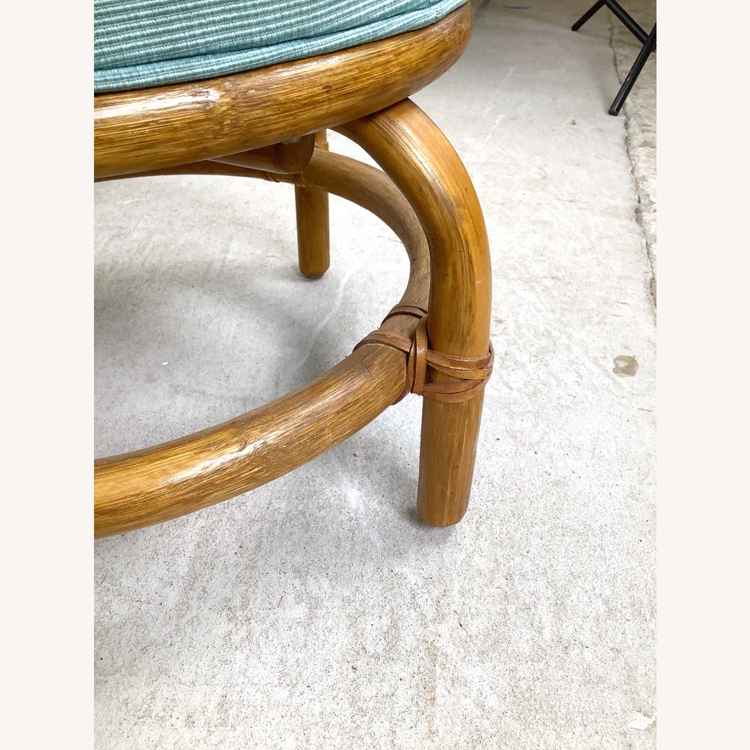Vintage Rattan Ottoman | Coastal Boho Footstool - image-11