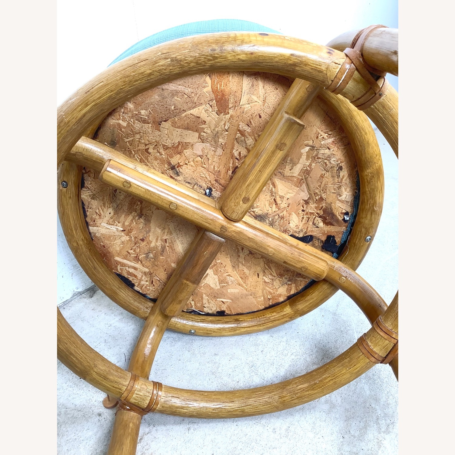 Vintage Rattan Ottoman | Coastal Boho Footstool - image-9