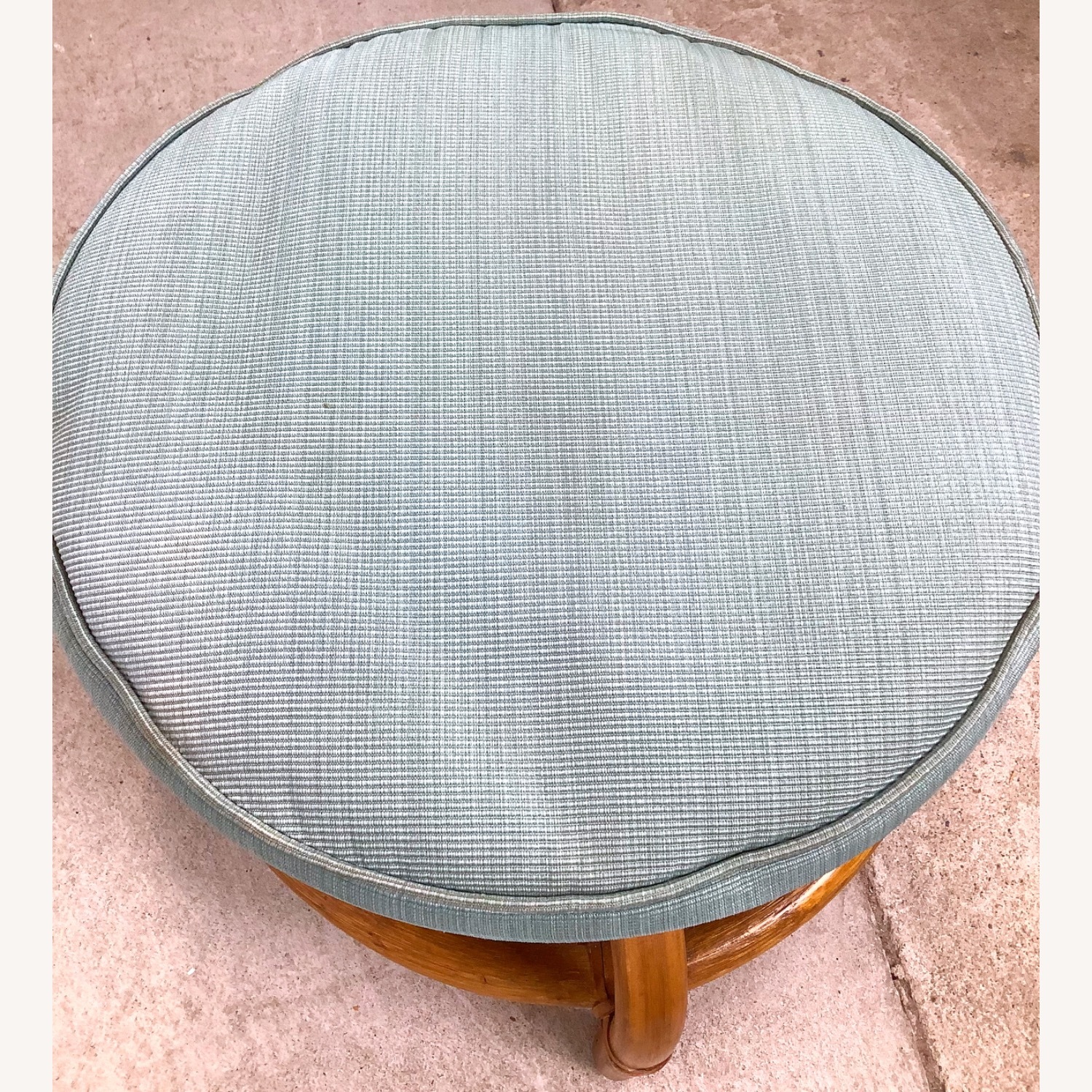Vintage Rattan Ottoman | Coastal Boho Footstool - image-7