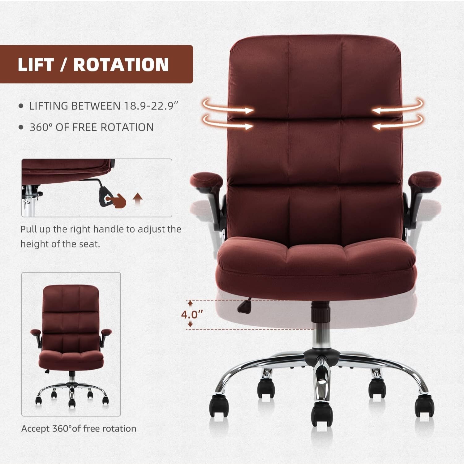 Burgendy Velvet Office Chair - image-2