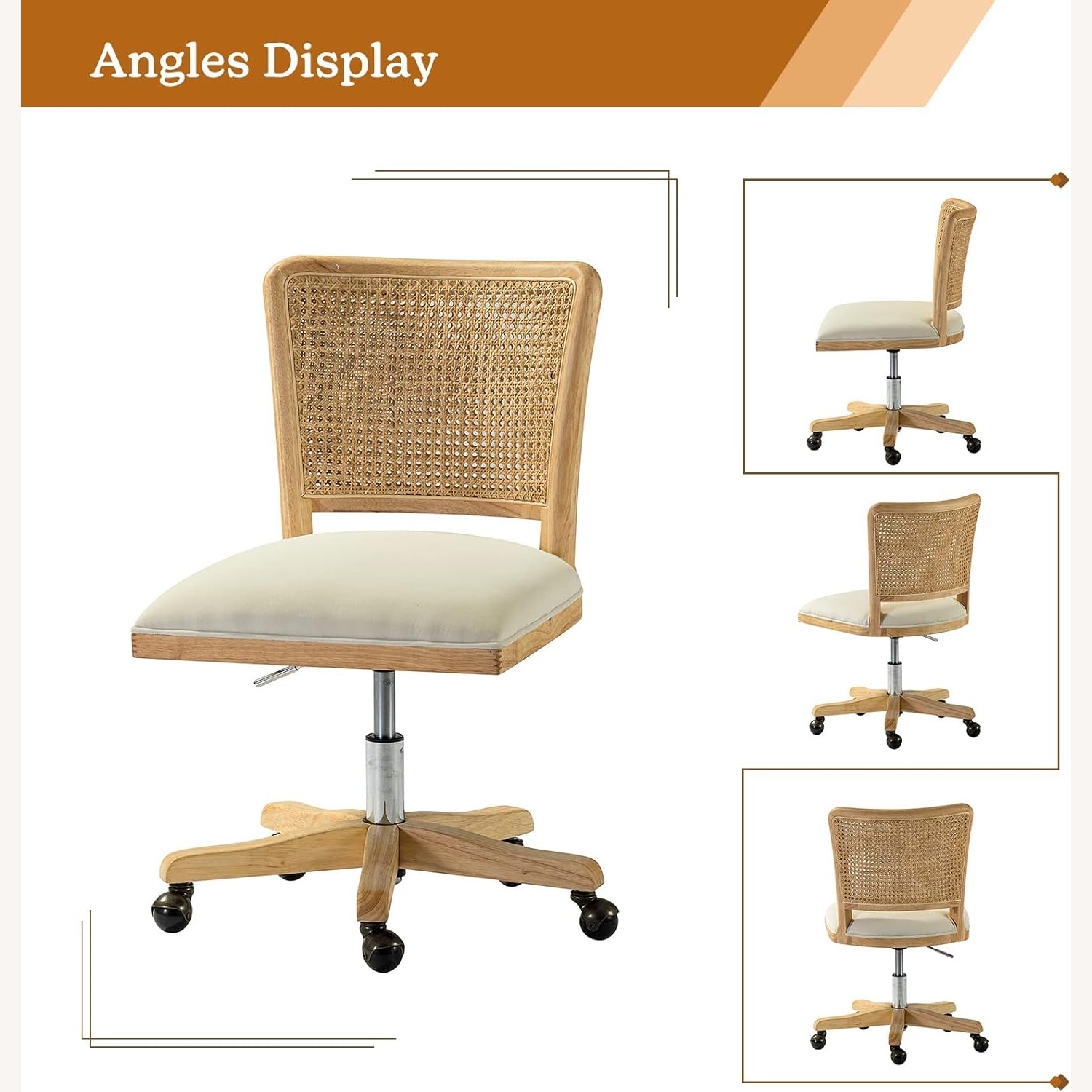 Beige Wood Office Chair - image-2
