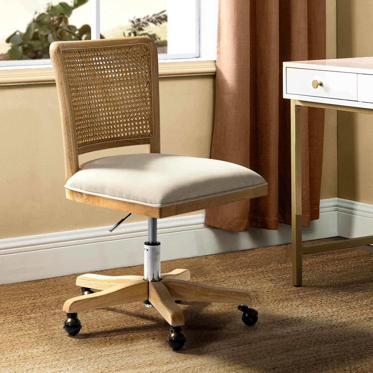 Beige Wood Office Chair - image-3