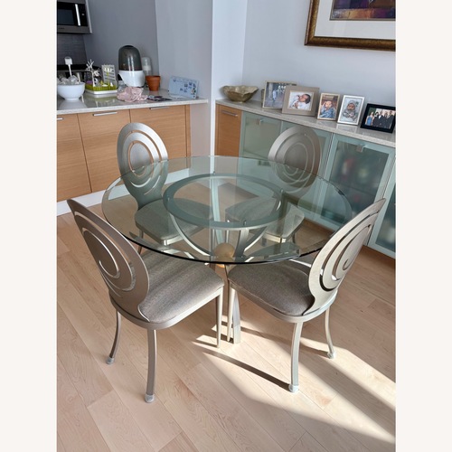 Used Ethan Allen Radius Silver & Glass Dining Set for sale on AptDeco