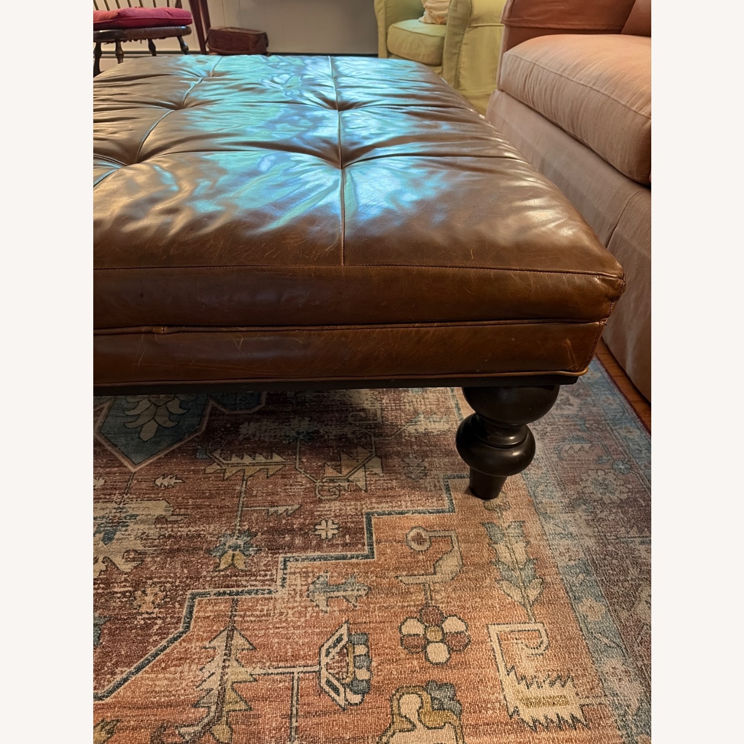 Dark Brown Leather Ottoman - image-7
