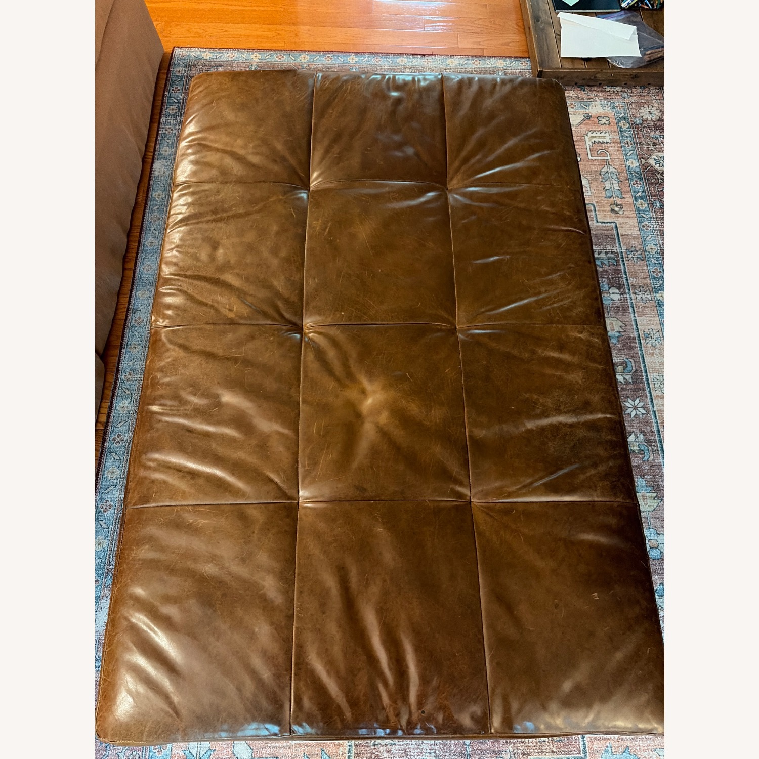 Dark Brown Leather Ottoman - image-5