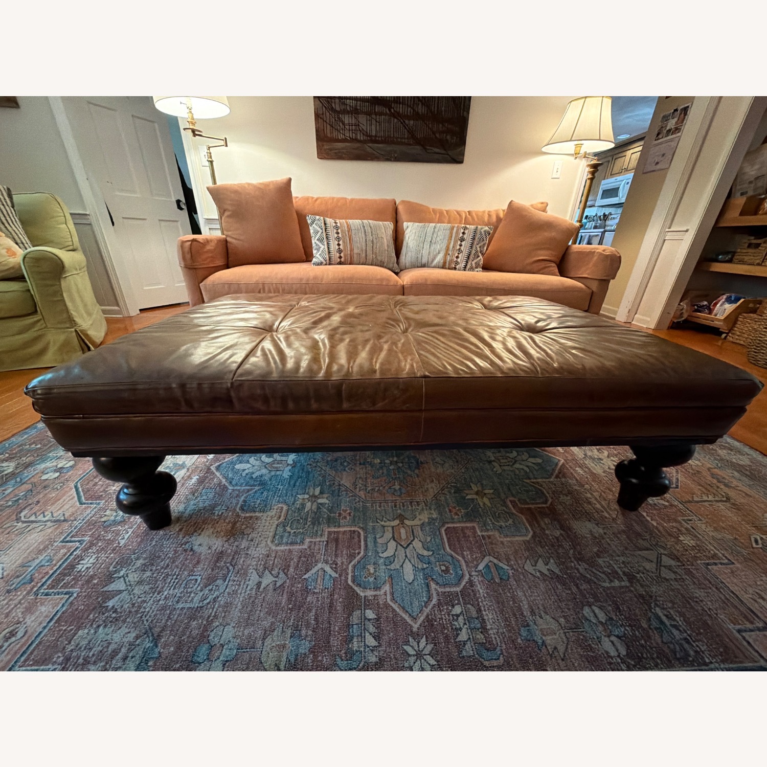 Dark Brown Leather Ottoman - image-2