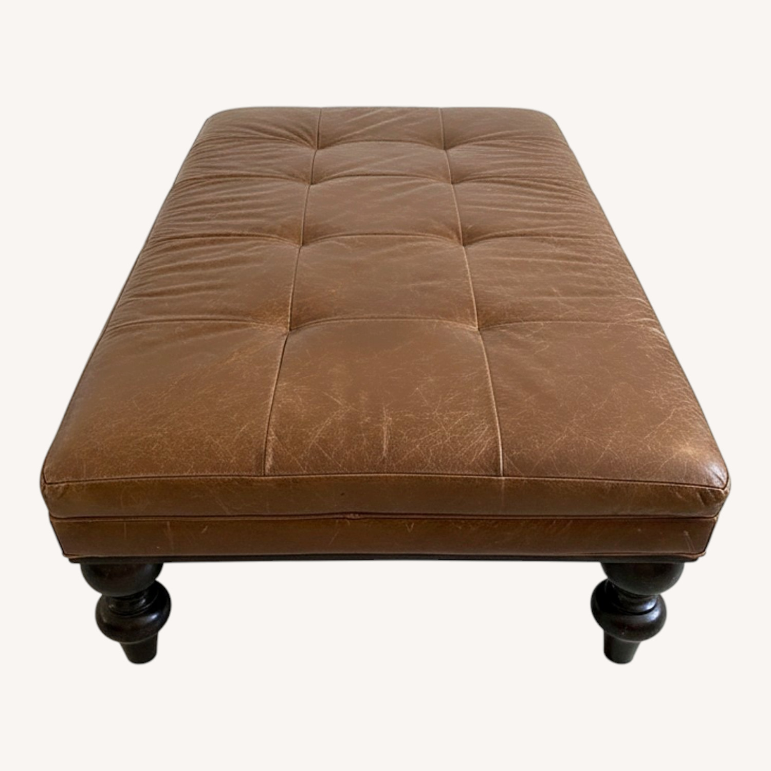 Dark Brown Leather Ottoman - image-0
