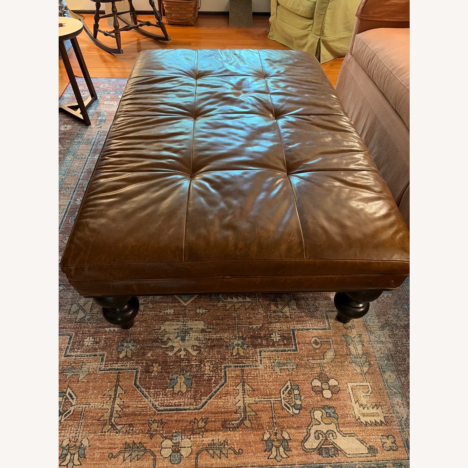 Dark Brown Leather Ottoman - image-1