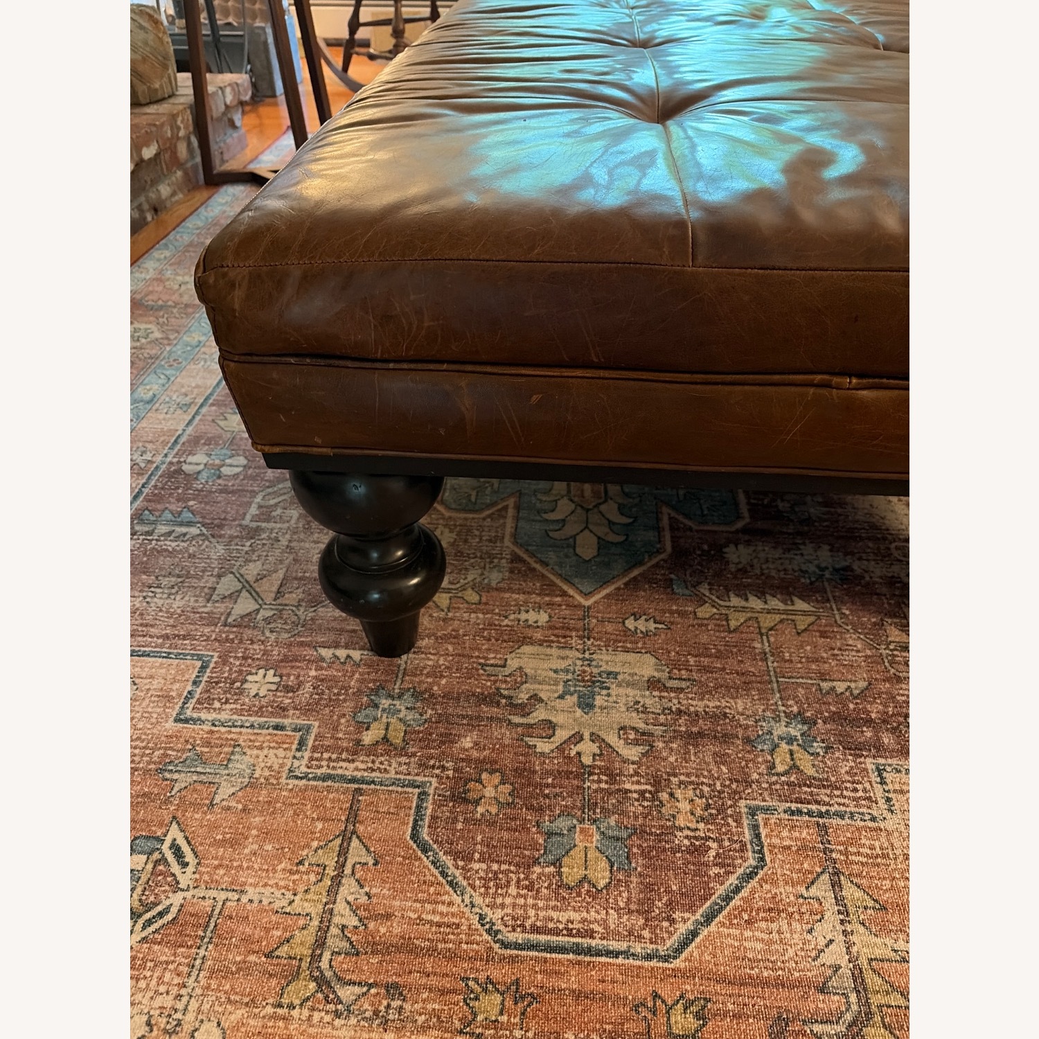 Dark Brown Leather Ottoman - image-6