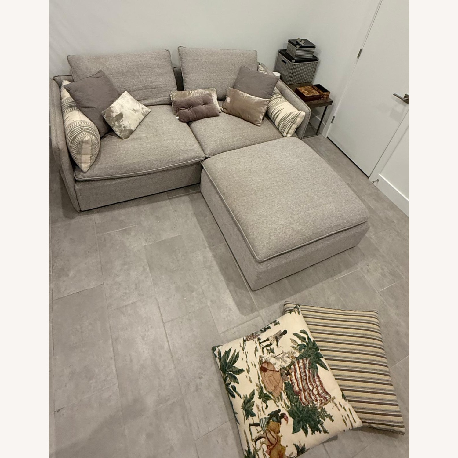 CB2 Linen Lounge Sofa with Matching Ottoman - image-1