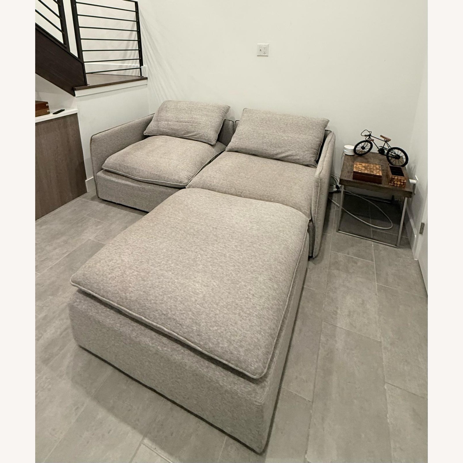 CB2 Linen Lounge Sofa with Matching Ottoman - image-4