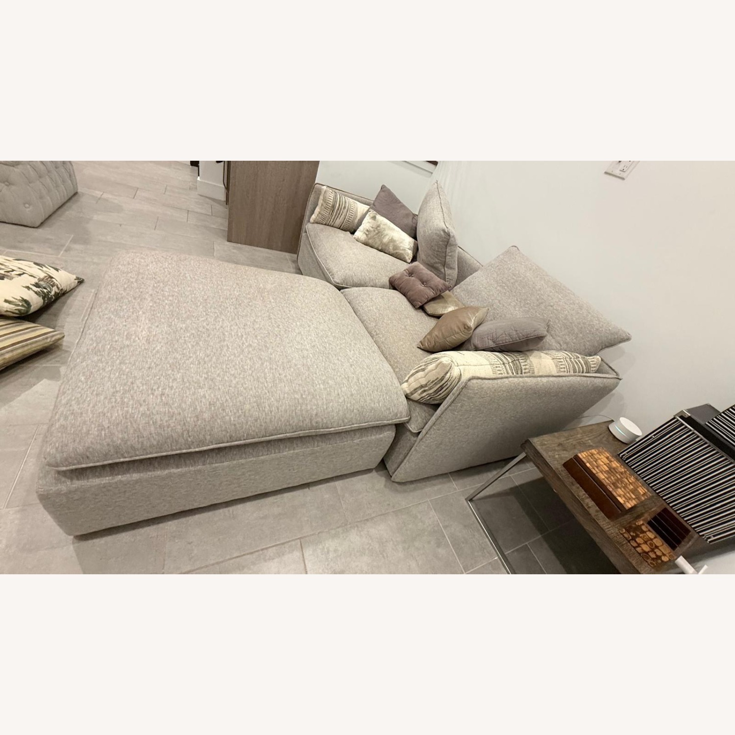 CB2 Linen Lounge Sofa with Matching Ottoman - image-2