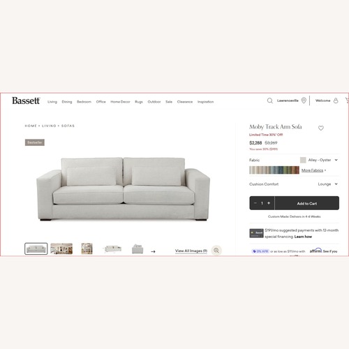 Used Bassett Moby Track Arm Sofa for sale on AptDeco