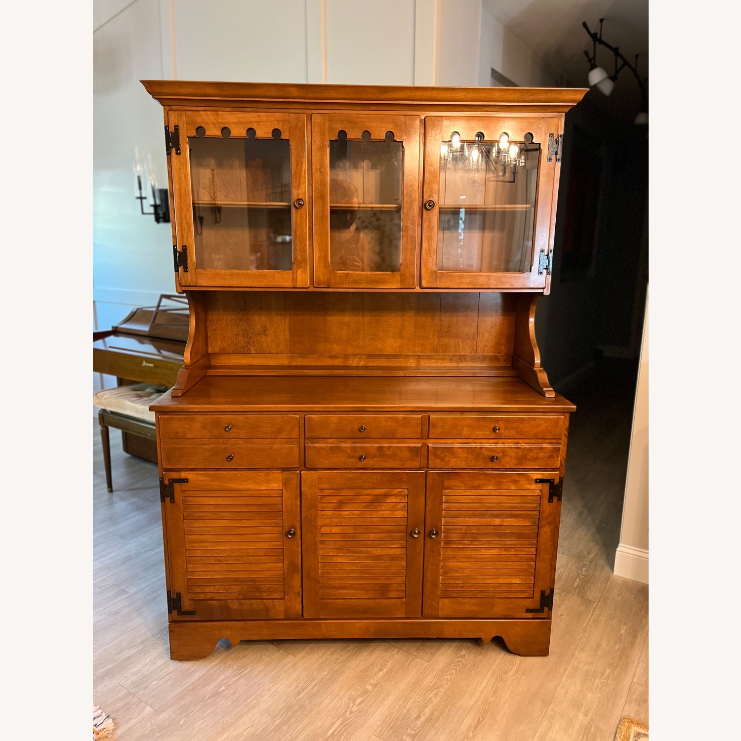 Ethan Allen Early American Hutch in Nutmeg Maple - image-1