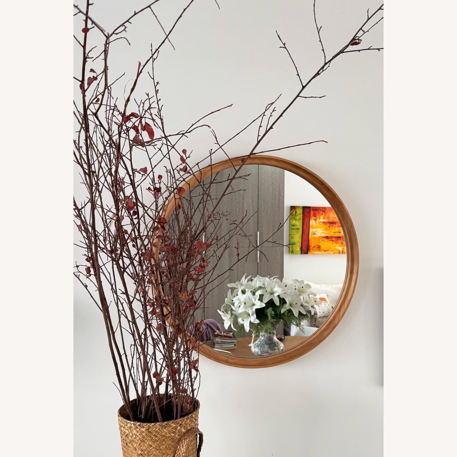 Round Wood Wall Mirror - image-1