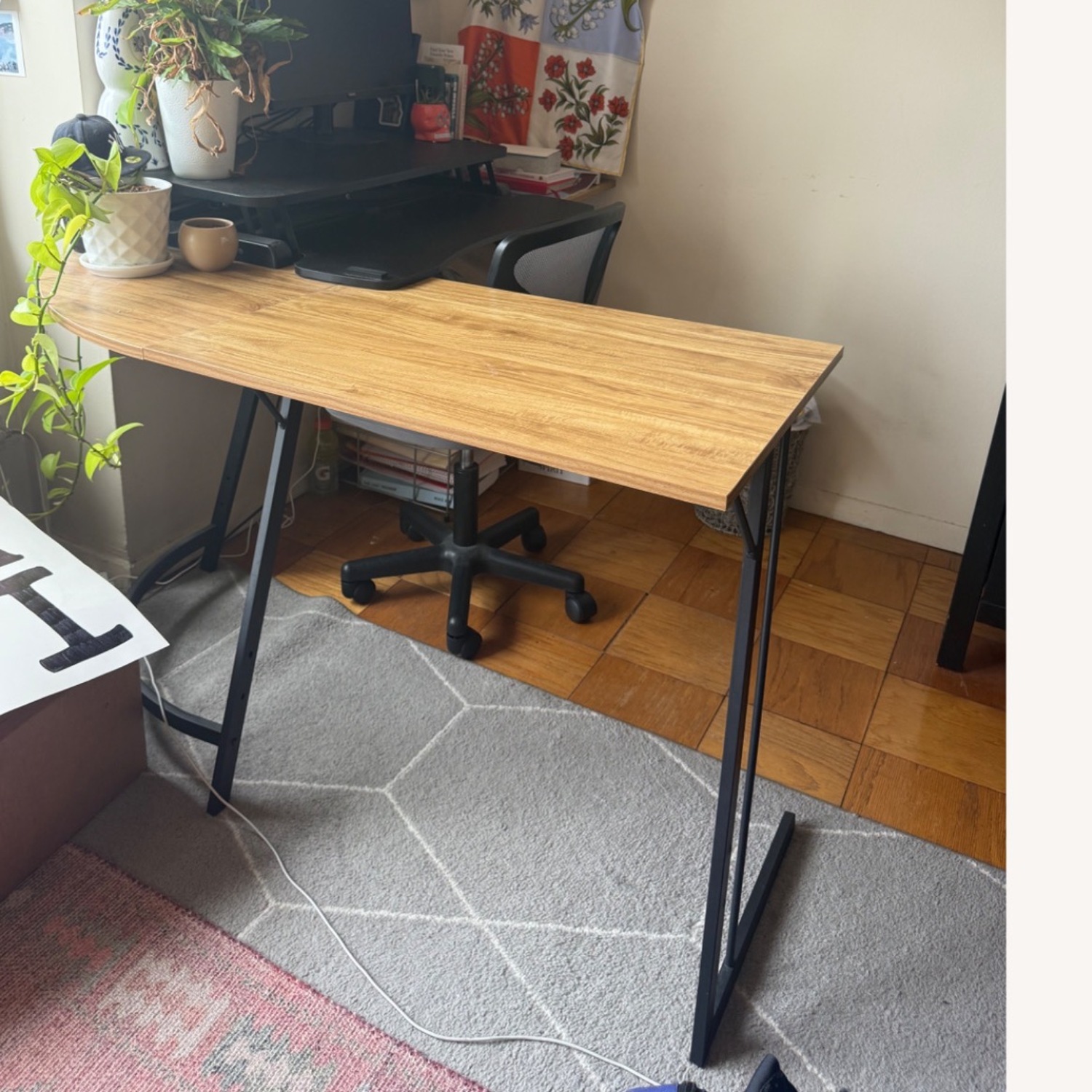 Light Brown Wood L Desk with Rounded Edge - image-3
