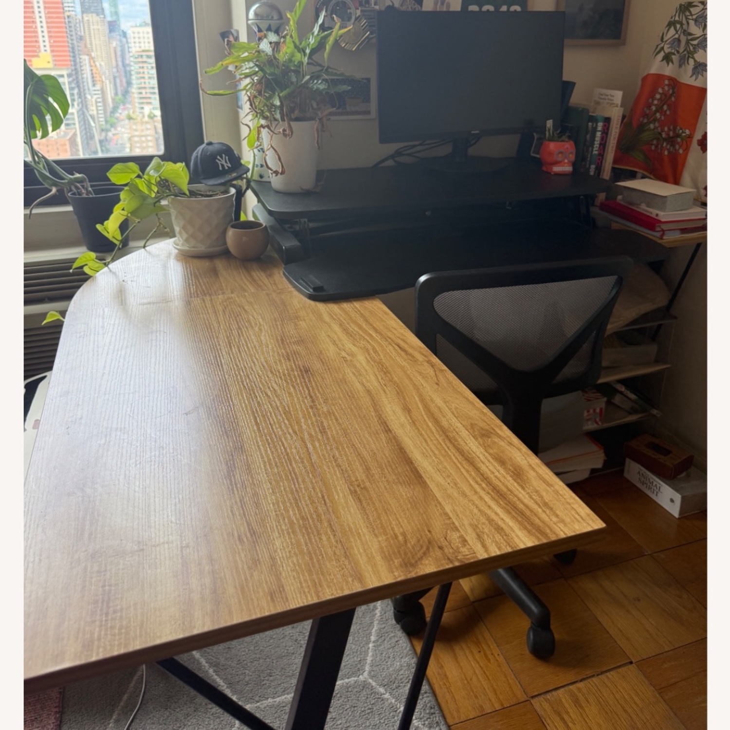 Light Brown Wood L Desk with Rounded Edge - image-1