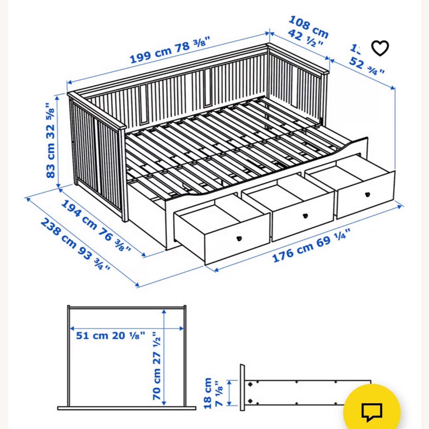 IKEA HEMNES Daybed Frame With 3 Drawers - image-2