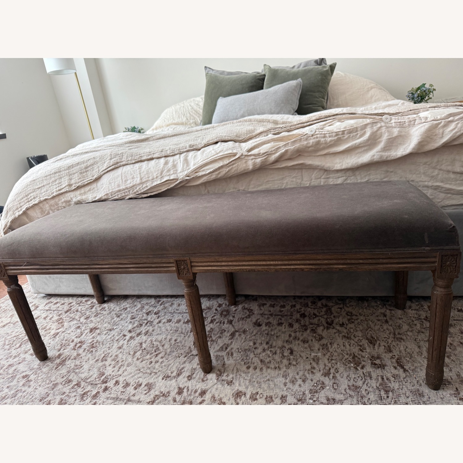 Restoration Hardware Dark Gray Velvet Bench - image-2